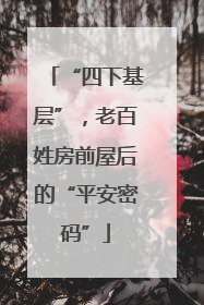 “四下基层”，老百姓房前屋后的“平安密码”