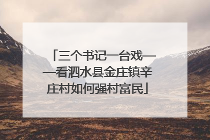 三个书记一台戏——看泗水县金庄镇辛庄村如何强村富民